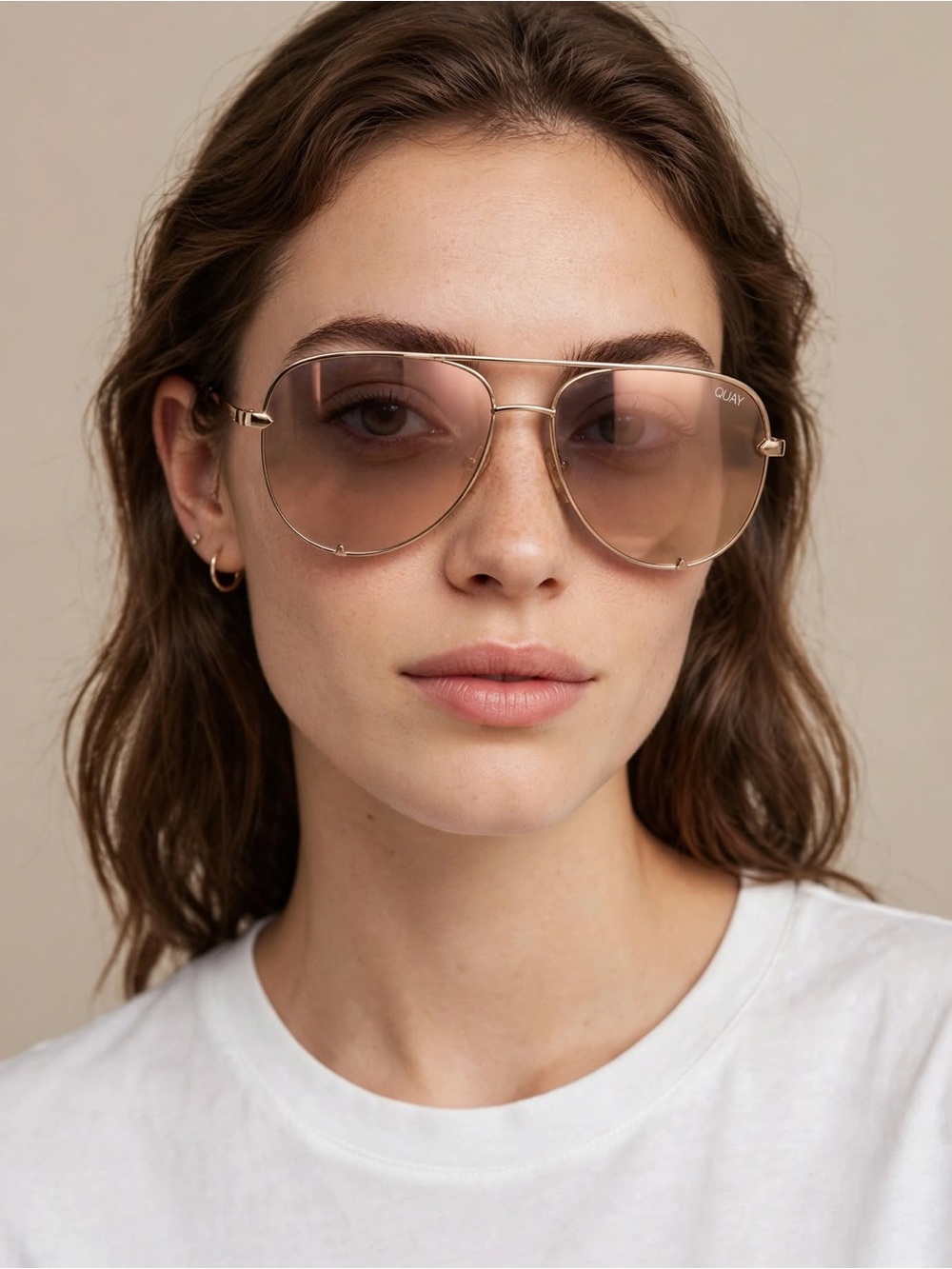 QUAY Rose Gold Frame Pink Lens Aviator Sunglasses - Women
